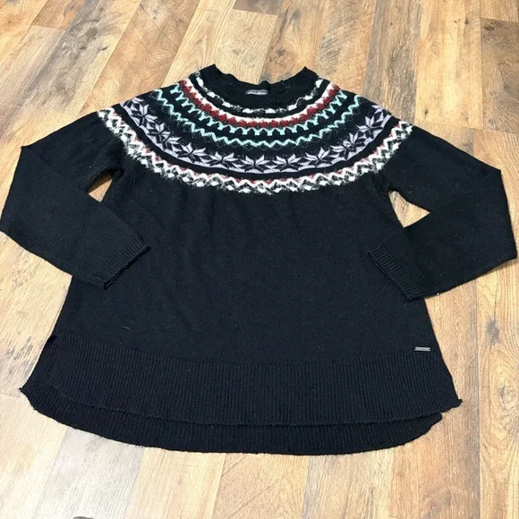 Eddie Bauer Fair Isle Sweater Womens M Medium Black Nordic Winter Pullover - Picture 2 of 5